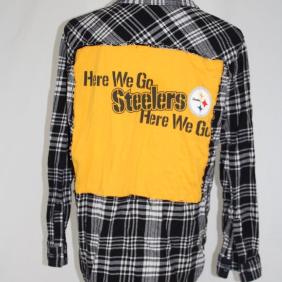 Steelers Flannel Pittsburgh Upcycled Unisex Button Down NFL Football Size M - Picture 1 of 6